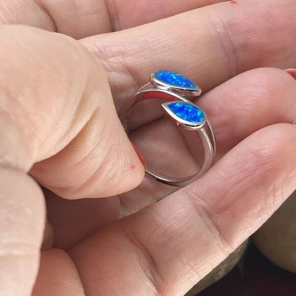 Sterling Silver Feather Blue Lab Opal Ring - Picture 6 of 6